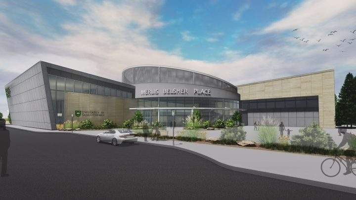 An artist's rendering of Merlis Belsher Place, the proposed $41-million facility set to replace Rutherford Rink on the University of Saskatchewan campus.