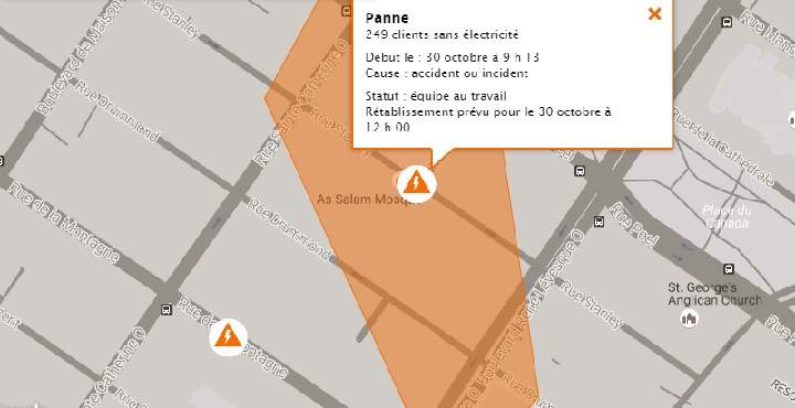 A gas leak in Montreal has led to power outages in certain areas of the downtown core. Sunday, Oct. 30, 2016.