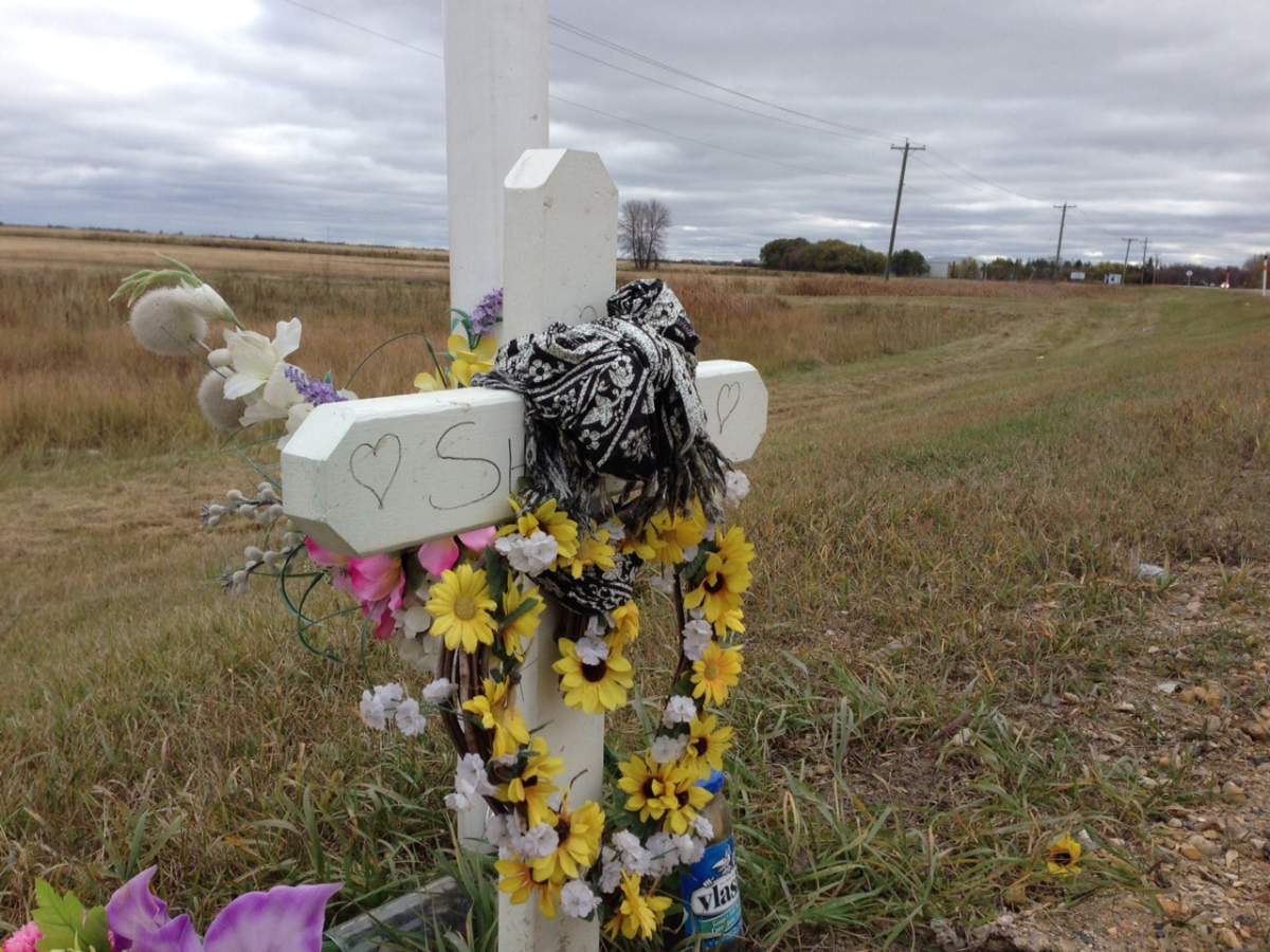 Shea Fright’s cross remains on the side of the road on Highway 207