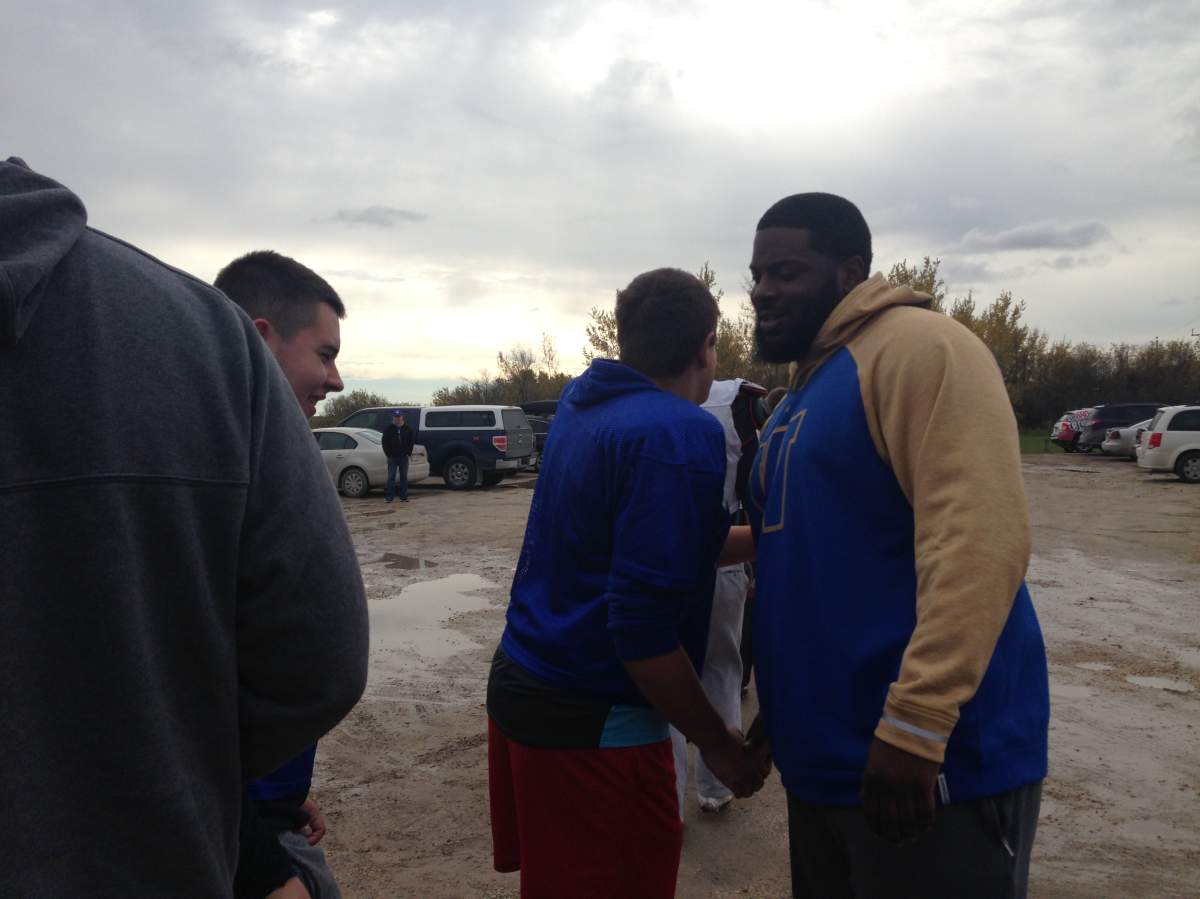 Winnipeg Blue Bombers paid a visit to the Oak Park Raiders on Monday.