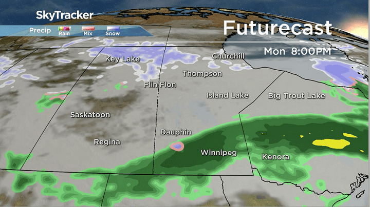 The model shows rain sticking around for much of the evening
