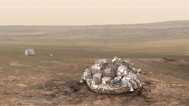 Artist impression of the Schiaparelli module on the surface of Mars provided by the European Space Agency, ESA. . 