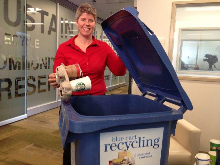 The disposable paper cups must be empty and clean with plastic lids removed before recycling.
