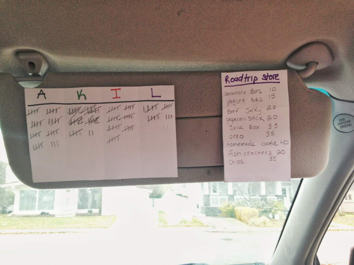 The Aulenbach family’s road trip point system.