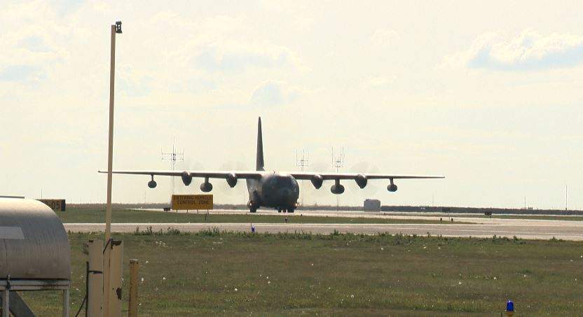 CC-130 Hercules Aircraft lands at Lethbridge airport, Monday, October 3rd.