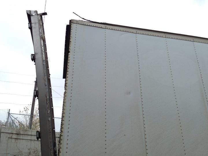 A semi truck was stuck under the Winnipeg Street underpass just north of Dewdney Avenue on Oct. 7.