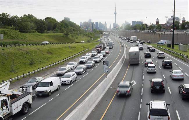 Traffic crawls during morning rush hour in Toronto on June 29, 2015. 