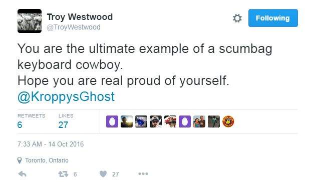 Troy Westwood responds to hate from the anonymous Twitter account.