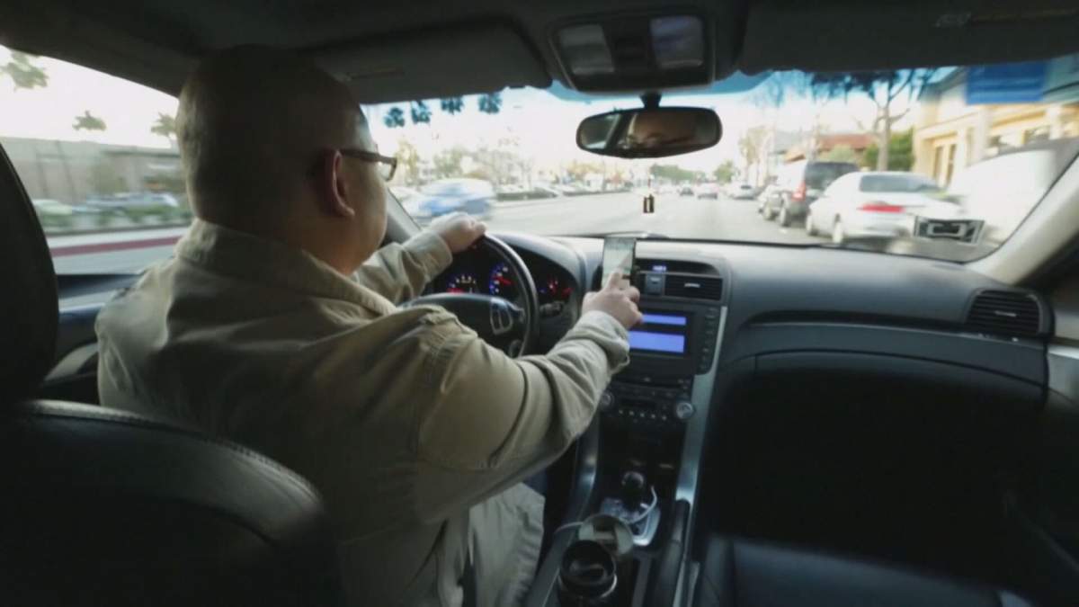 In this file photo an Uber driver is seen behind the wheel of his car. The ride-hailing service has been given the green light to operate in the province of Quebec. Saturday, Oct. 22, 2016. 