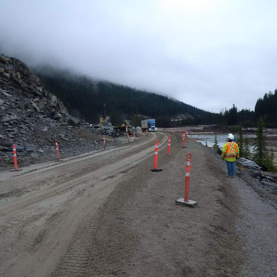Highway 1 reopened to a single lane of alternating traffic at 8 p.m. Thursday following a massive rock slide Tuesday. (Courtesy: Parks Canada)