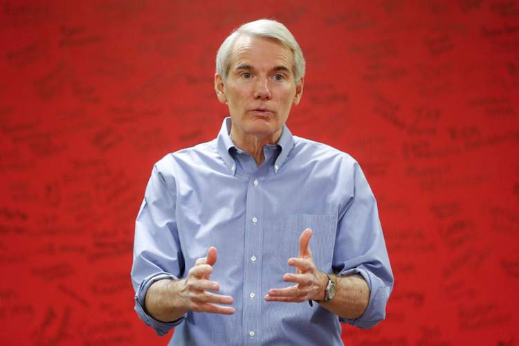 Republican Sen. Rob Portman speaks on Monday in Columbus, Ohio. 