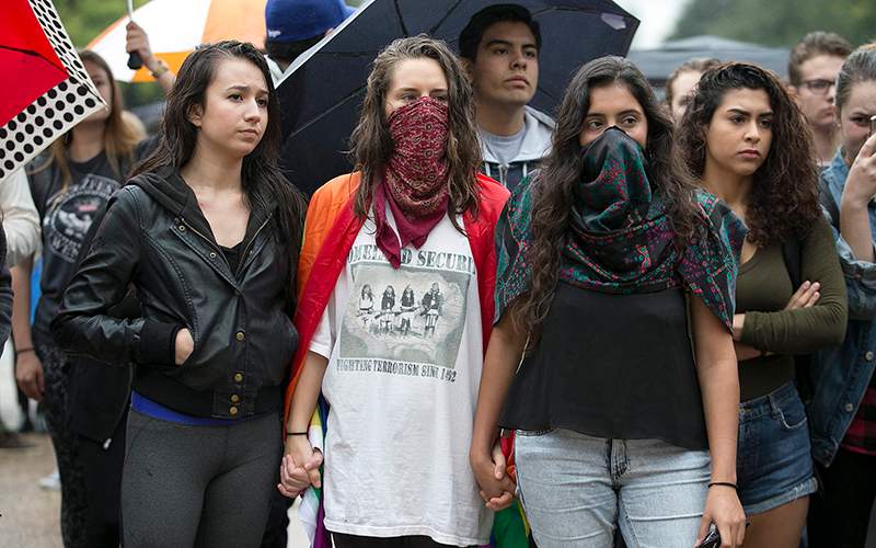 Students at the University of Texas at Austin protest Donald Trump's election on Wednesday, November 9, 2016.