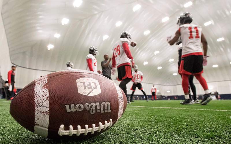 The Calgary Stampeders take to the field at practice for the 104th Grey Cup in Toronto on Friday, November 25, 2016.