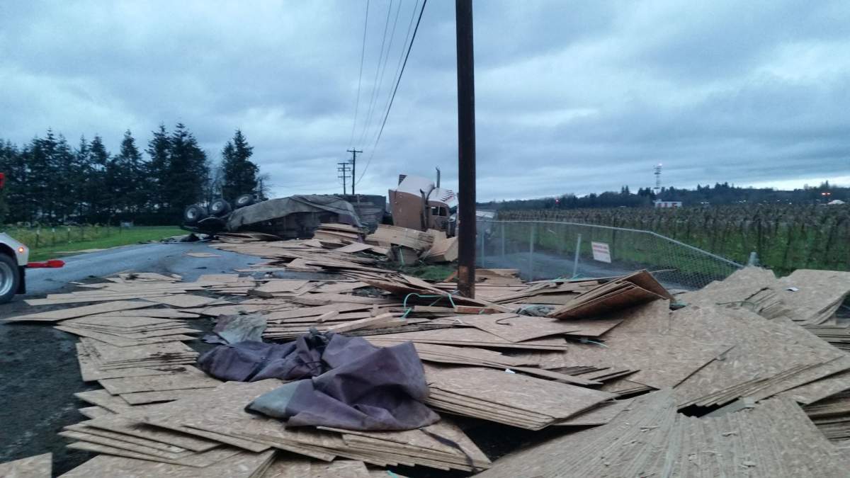 The semi truck crash in Abbotsford Monday morning.
