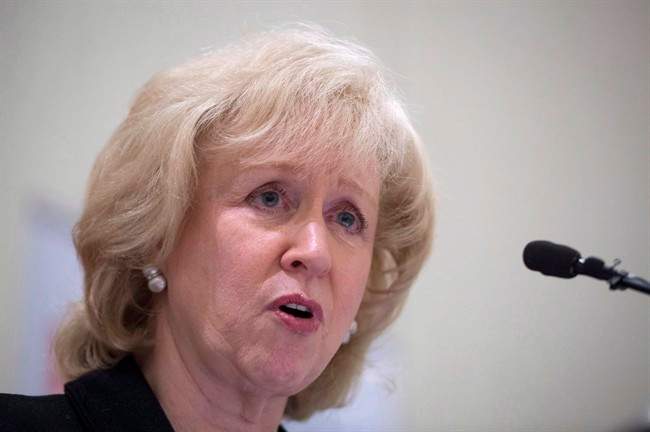 Former prime minister Kim Campbell addresses the Canadian Club in downtown Vancouver, B.C. Wednesday, April 22, 2015.