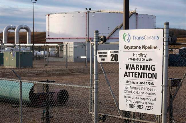 TransCanada’s Keystone pipeline facilities in Hardisty, Alta., Friday, Nov. 6, 2015.