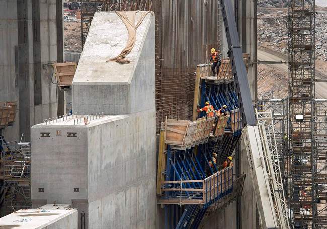 The construction site of the hydroelectric facility at Muskrat Falls, Newfoundland and Labrador is seen on Tuesday, July 14, 2015. 