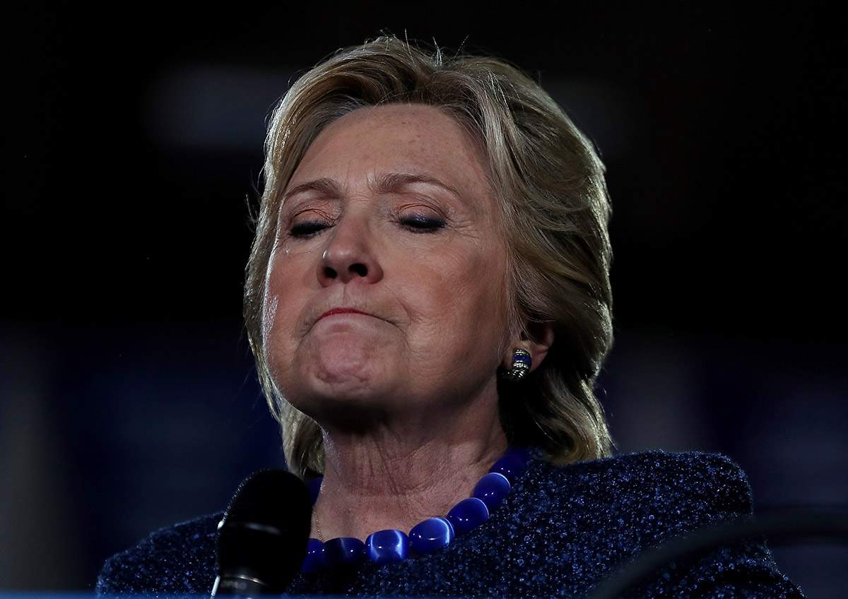 Democratic presidential nominee former Secretary of State Hillary Clinton speaks during a campaign rally at Roosevelt High School on October 28, 2016 in Des Moines, Iowa. 
