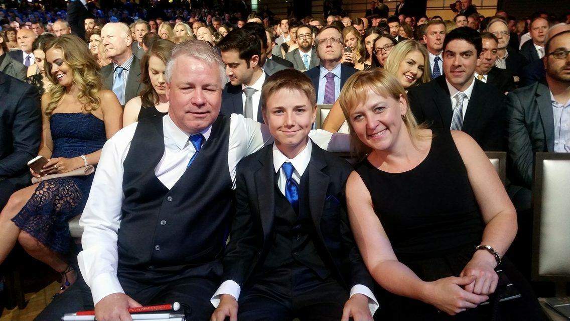 Gerry Nelson, Wyatt Nelson, and Shannon Zook at 2016 NHL Awards.