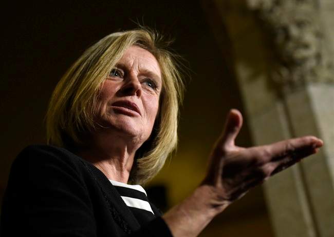 Alberta Premier Rachel Notley speaks to reporters during a media availability on Parliament Hill, Tuesday, Nov. 29, 2016 in Ottawa.