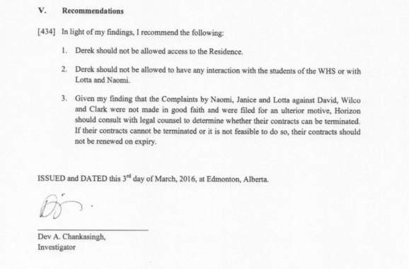 The Recommendations page of the investigation report done by Dev Chankasingh.