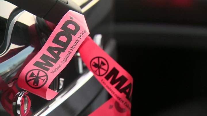 MADD Canada red ribbon .