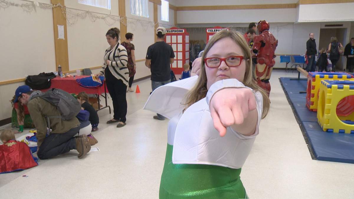 Brayann Oberkirsch shows off her superhero pose