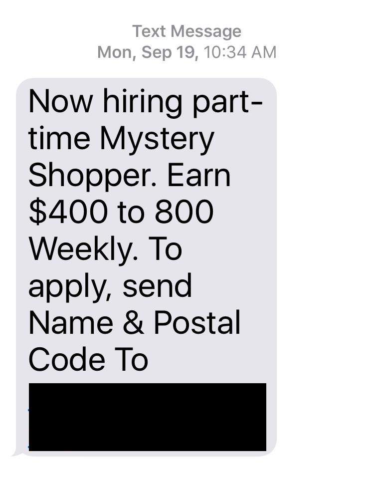 A text message sent to Valerie Chappell.