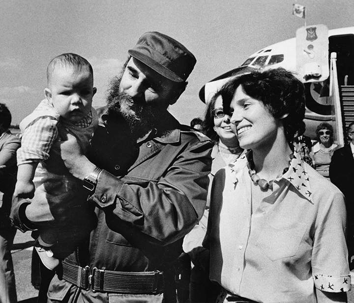 Margaret Trudeau smiles as Cuban President Fidel Castro holds her youngest son Michel after the Trudeaus arrived in Havana, Cuba, Jan.26, 1976.