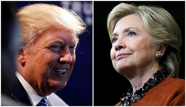 A combination photo shows U.S. Republican presidential nominee Donald Trump at a campaign event in Charlotte, North Carolina, U.S. on October 26, 2016 and U.S. Democratic presidential candidate Hillary Clinton during a campaign rally in Winston-Salem, North Carolina, U.S. on October 27, 2016.  