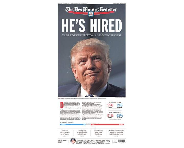 Newspaper front pages day after Donald Trump shocked America becoming country’s 45th president - image