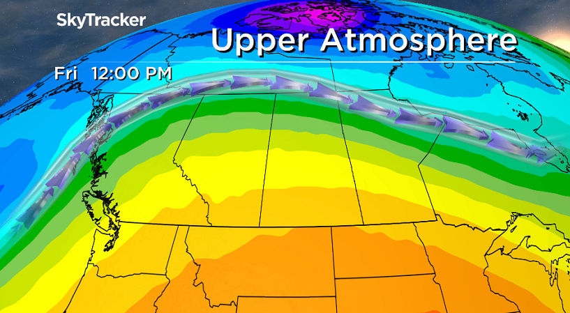 Massive upper ridge of high pressure builds in the heat and sunshine to end the week.