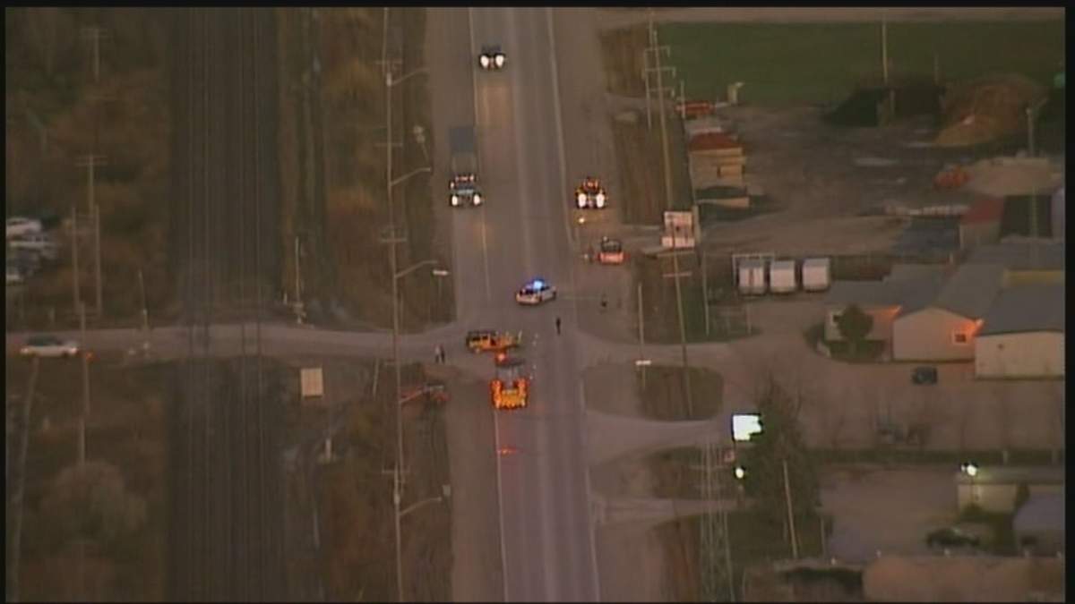The view from above shortly after a two-car crash in Winnipeg.