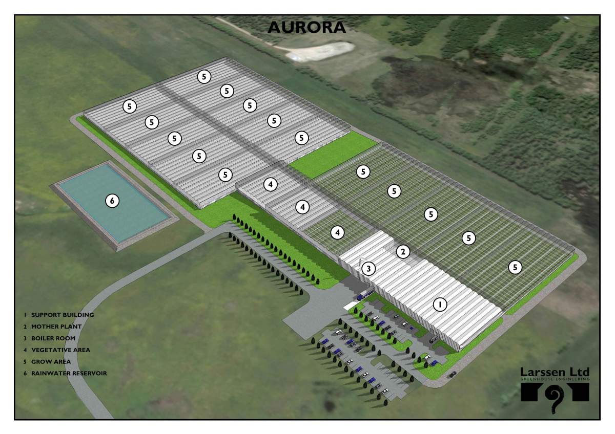 A rendering of “Aurora Sky”, a cannabis greenhouse facility to be located south of Edmonton.