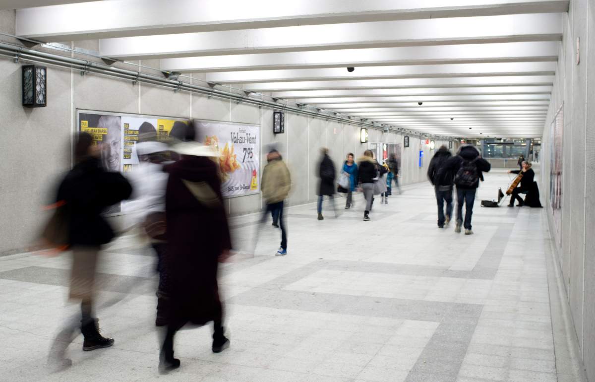 People walking in a Montreal Metro subway corridor, Montreal, Que., December 23, 2012.