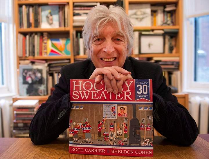 Roch Carrier, author of the book "The Hockey Sweater," poses for photos Wednesday, November 19, 2014 in Montreal.  