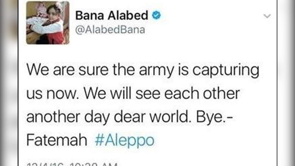 A screenshot of Bana’s final tweet on Sunday, Dec. 4, 2016, before the Twitter account disappeared.