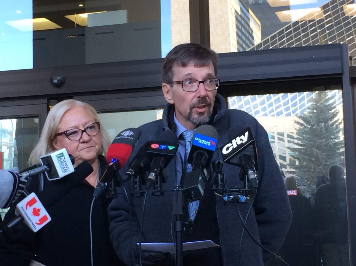 Bret McCann, son of slain St. Albert couple Lyle and Marie McCann, speaking to the media outside the Edmonton Law Courts after sharing his victim impact statement on the first day of Travis Vader’s manslaughter sentencing hearing. December 12, 2016.