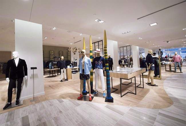 Men’s clothes are shown inside Saks Fifth Avenue, the company\’s new store in downtown Toronto on Tuesday, February 16, 2016.