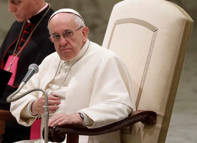Pope Francis attends his weekly general audience in the Paul VI Hall, at the Vatican, Nov. 30, 2016.
