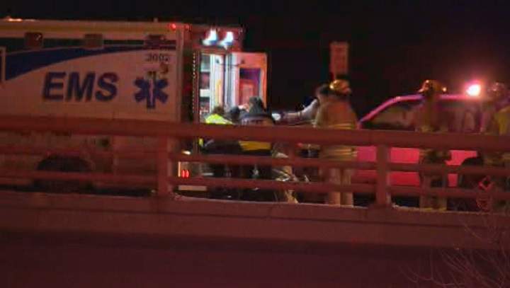 Two men were taken to hospital after a bizarre crash on Crowchild Trail near Glenmore Trail.