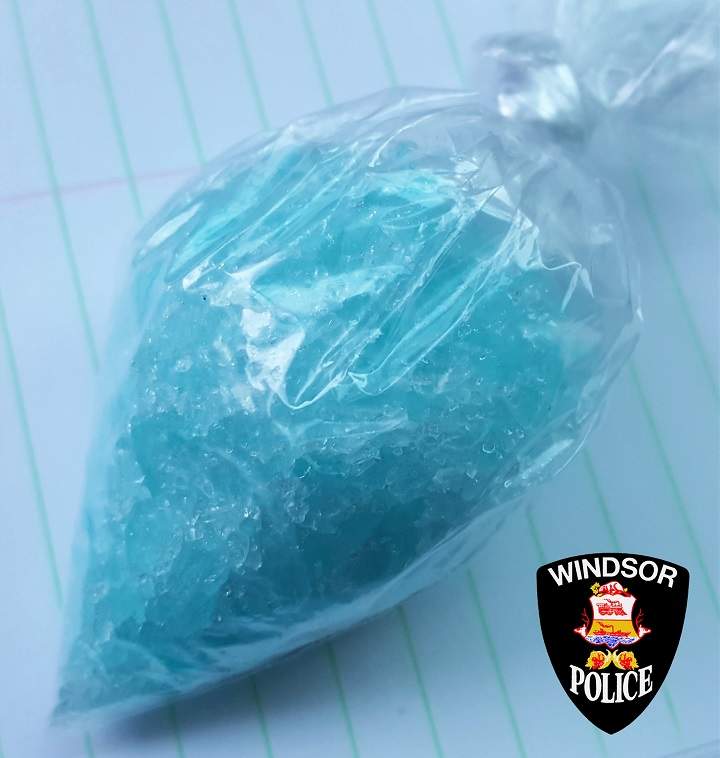 Police in Windsor, Ont. found blue crystal methamphetamine and other drugs during a 12-week undercover trafficking investigation earlier this year. 