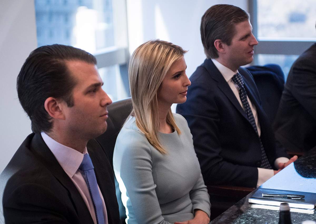 Donald Trump Jr, Ivanka Trump, Eric Trump, listen during a meeting with technology industry leaders at Trump Tower in New York, NY on Wednesday, Dec. 14, 2016. 