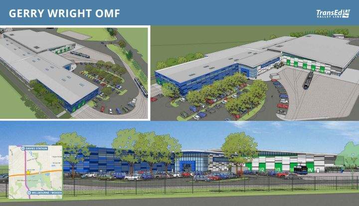 Artist rendering of the Gerry Wright Operations and Maintenance Facility on Edmonton’s Valley Line.