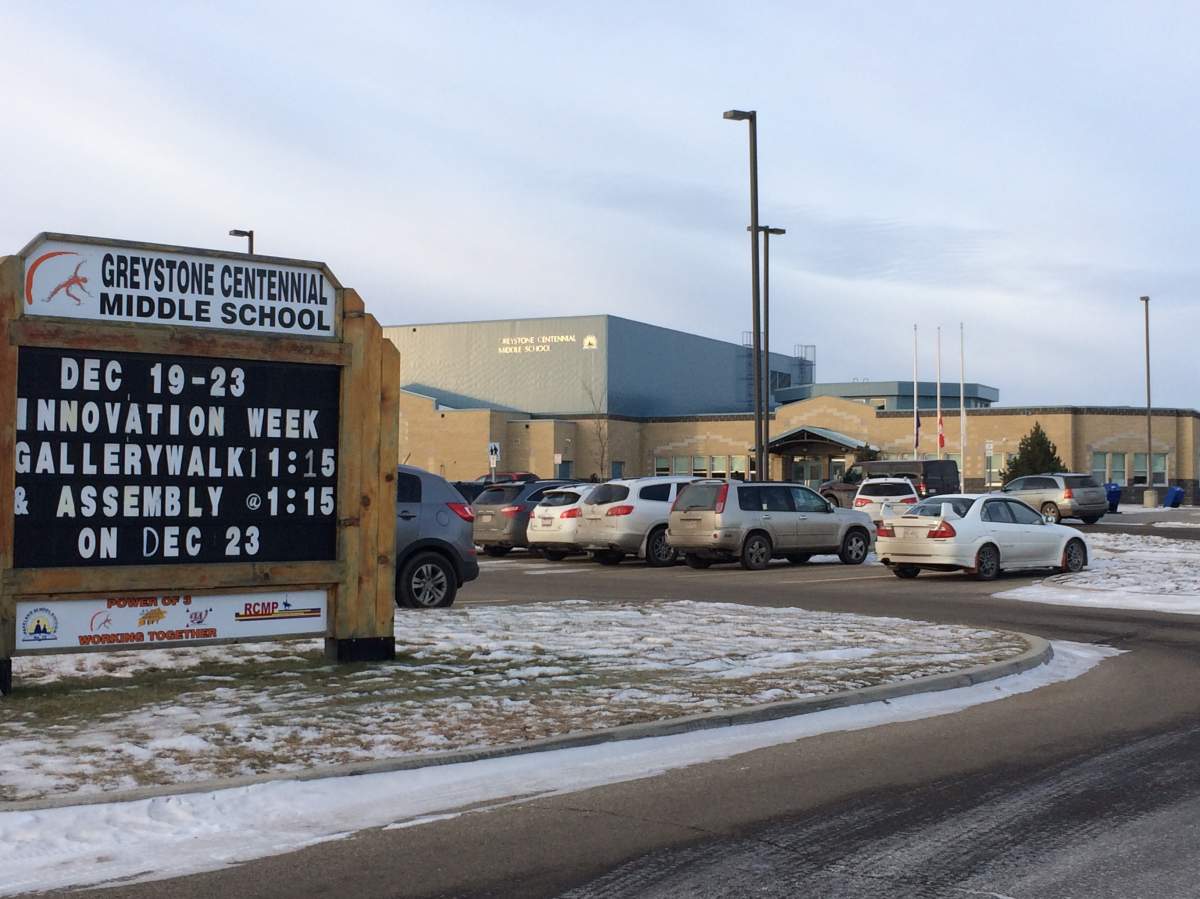 Parkland School Division’s Greystone Centennial Middle School in Spruce Grove, where 13-year-old Ryder MacDougall and 11-year-old Radek MacDougall went to school. December 20, 2016.