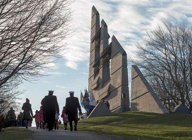 A crowd of several hundred gathered at the Halifax Explosion Memorial Bell Tower on Fort Needham in Halifax on Tuesday, Dec. 6, 2016. Ninety-nine years ago, on Dec. 6, 1917, the SS Mont-Blanc, a French cargo ship loaded with wartime explosives, collided with the Norwegian vessel SS Imo in the harbour. Nearly 2000 people were killed and thousands more wounded in the blast.