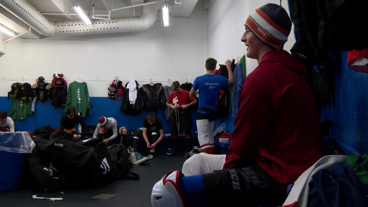 Hungarian National U18 team getting ready for practice at Max Bell Arena in Calgary ahead of the 39th Annual Mac’s Midget Hockey Tournament.