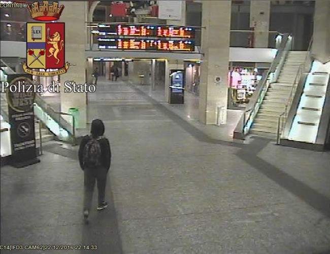 In this frame grab made available by the Itaalian police, Anis Amri, the main suspect in Berlin's deadly Christmas market attack walks through the train station on Dec. 22. (Italian Police via AP).