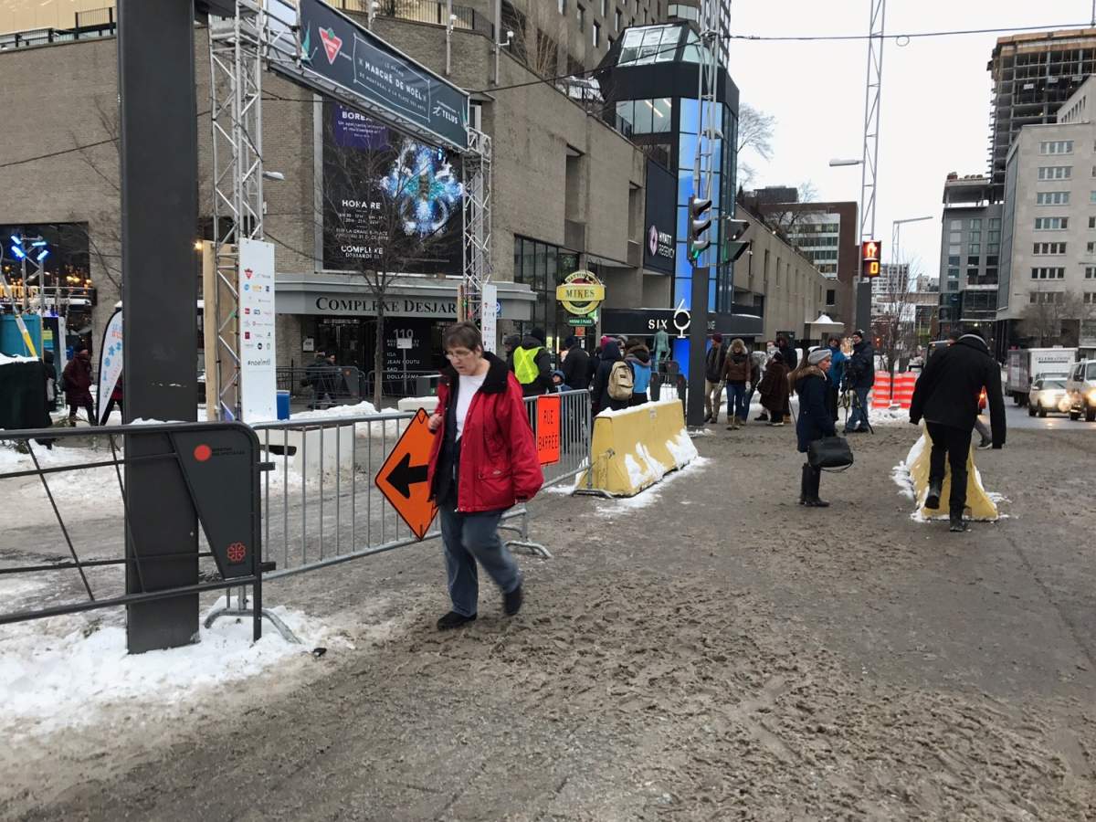 Barriers have been set up around Montreal’s Christmas market, Tuesday. December 20, 2016.