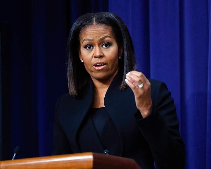 In this Dec. 15, 2016, file photo, first lady Michelle Obama speaks in Washington. 